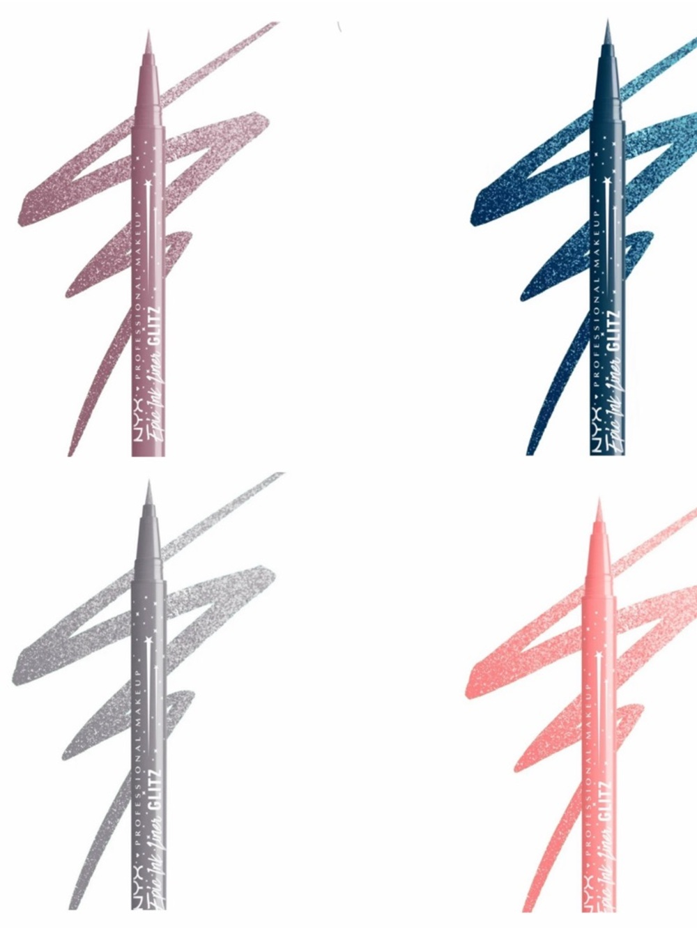 NYX Glitter Liquid Eyeliner Set - Pink, Blue, Silver, Coral